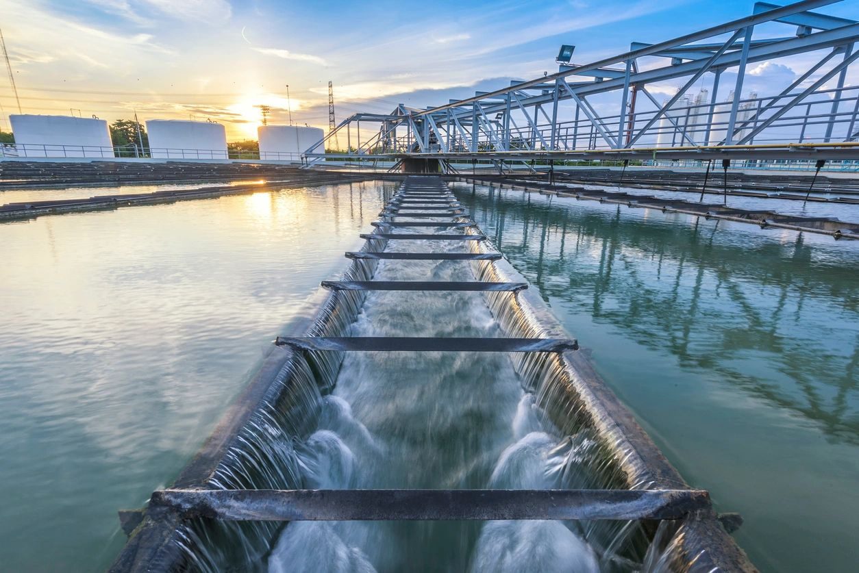 A water treatment plant with water flowing through it.