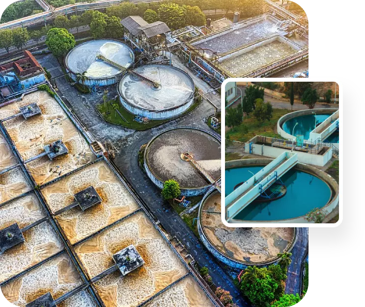 An aerial view of a water treatment plant.